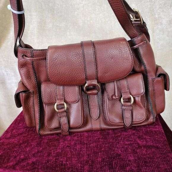 COLE HAAN Reddish Brown Pebbled Leather Adjustable Strap Satchel Shoulder Bag - Picture 8 of 14